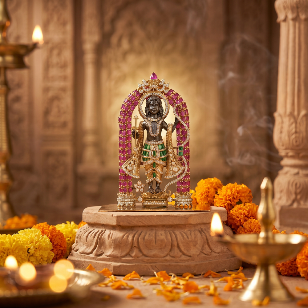 Jeweled temple miniature idol – stone inlay detail by Ozel