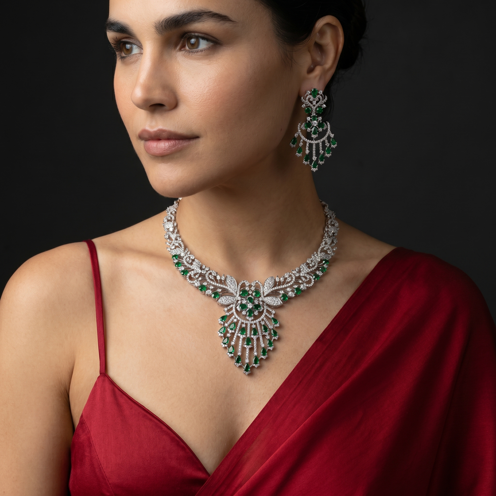 Samyukta emerald royale necklace set – regal Indian bridal heirloom by Ozel