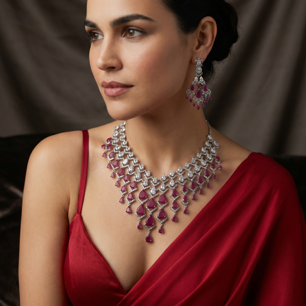 Shamita regal ruby cascade set – styled detail by Ozel