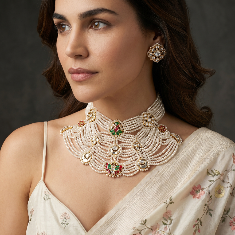 Kavya pearl collar necklace – luminous Indian heritage heirloom by Ozel