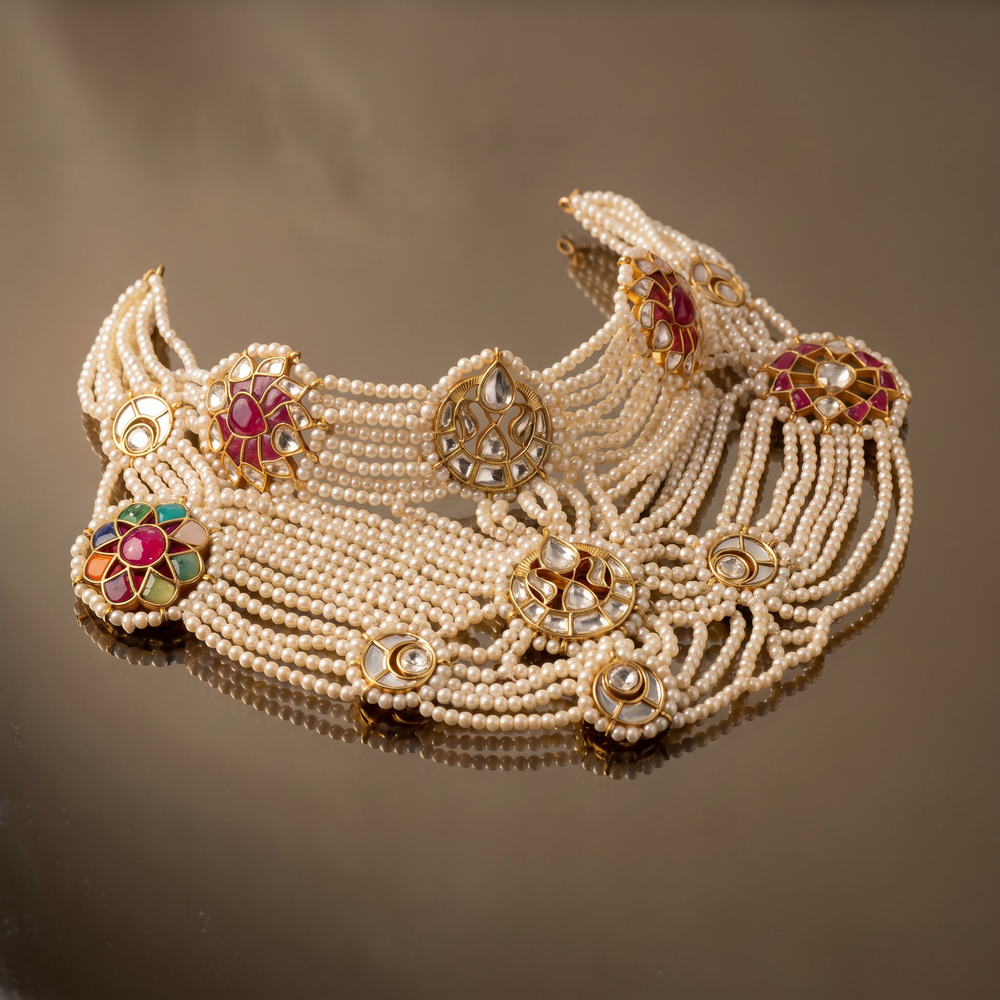 Disha pearl collar necklace – detail view by Ozel