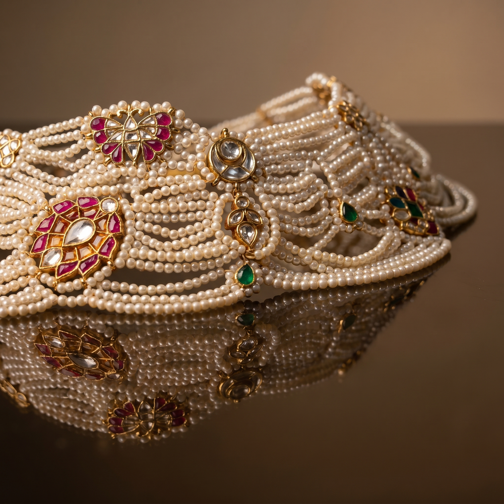 Shivika pearl collar necklace – detail view by Ozel