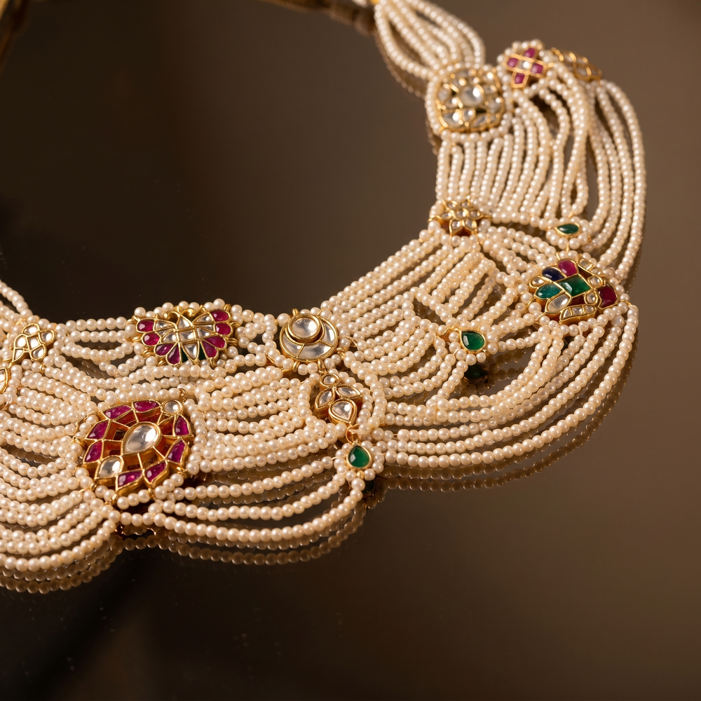 Shivika pearl collar necklace – styled detail by Ozel