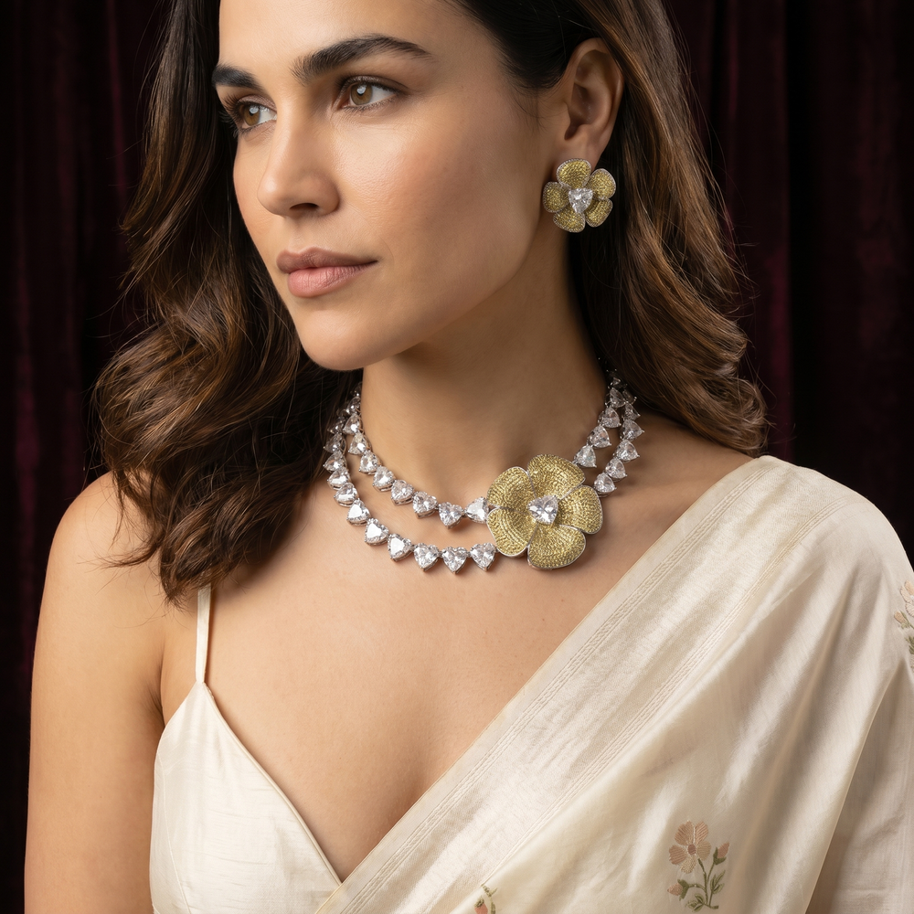 Aurélia bloom necklace and stud earrings set – earring stud detail by Ozel