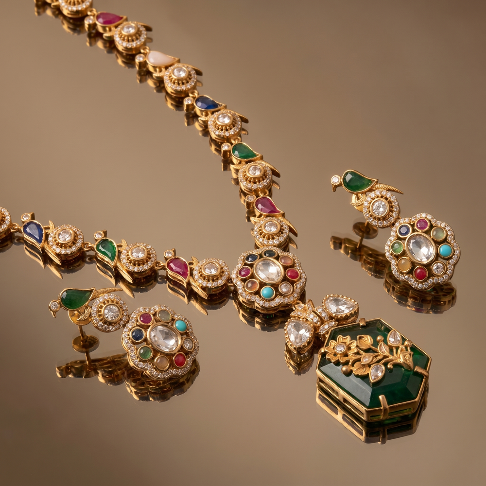 Vashishta aviary necklace set – detail view by Ozel