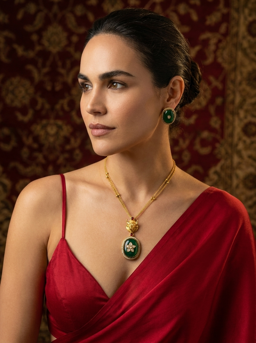 Devdrithi emerald pendant necklace – styled detail by Ozel