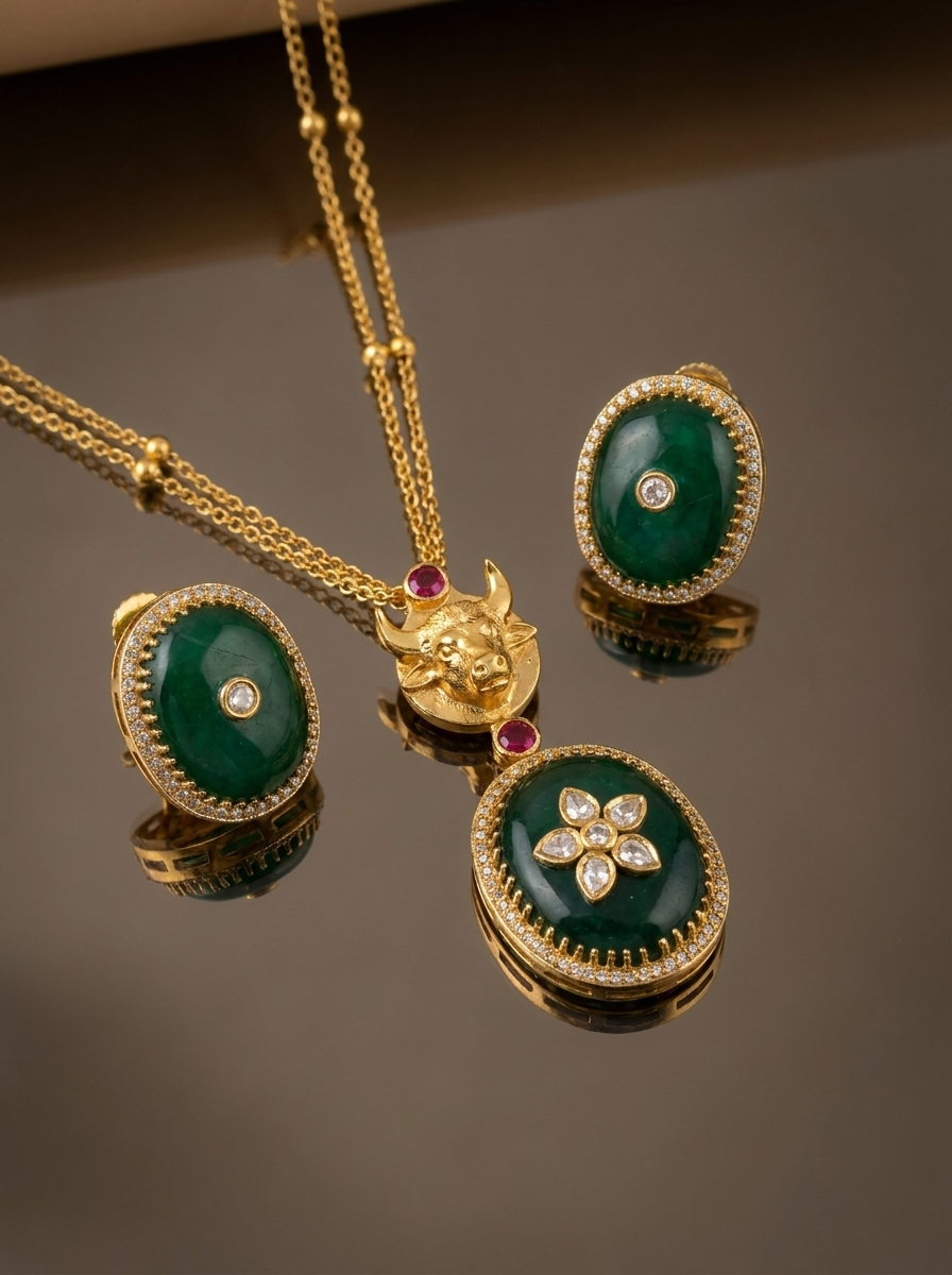 Devdrithi emerald pendant necklace – side detail by Ozel