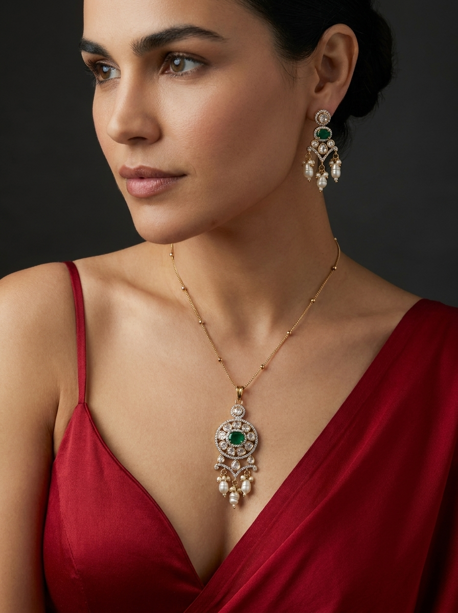 Farzana celestial necklace pendant set – side detail by Ozel