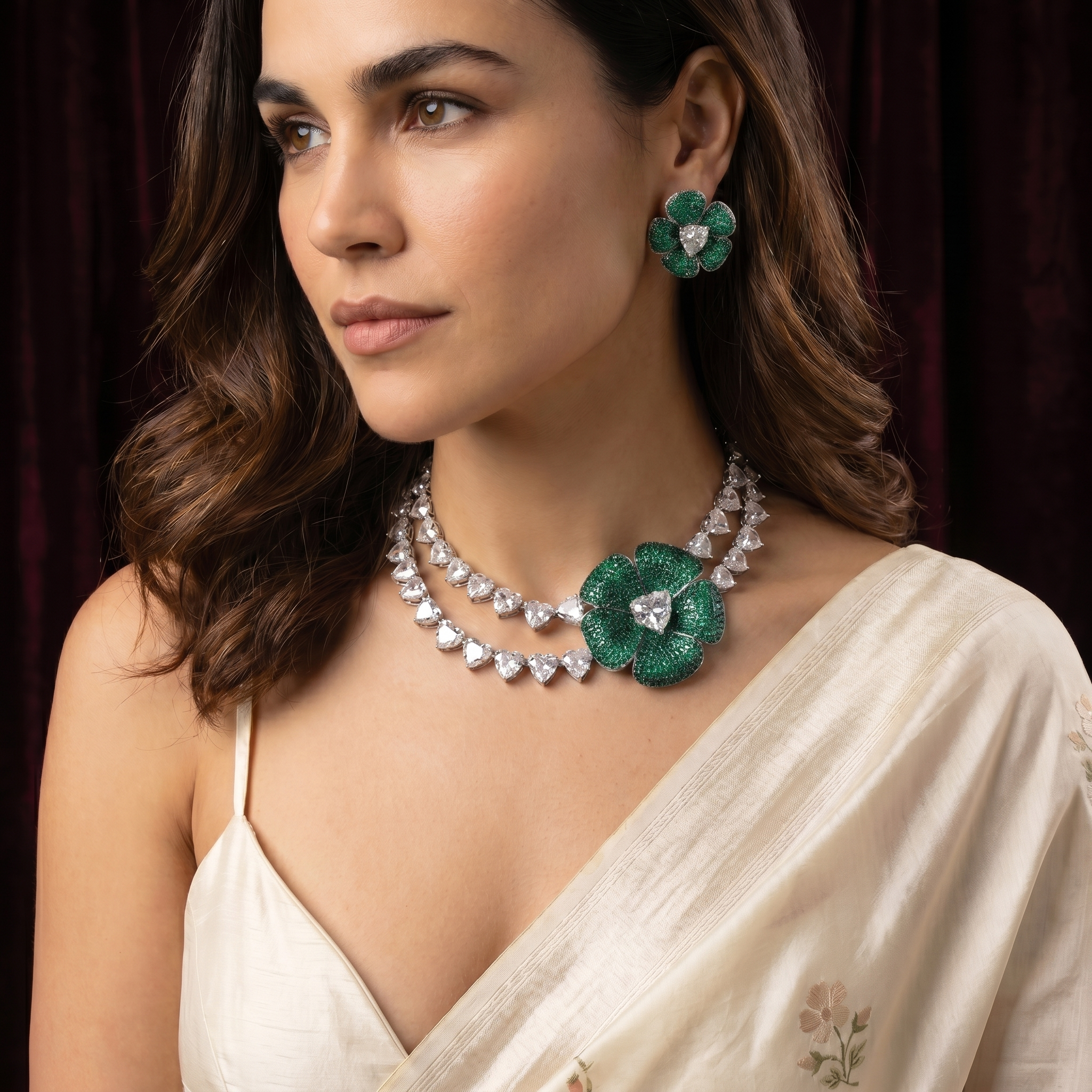 Aurélia bloom necklace and stud earrings set – full set view by Ozel
