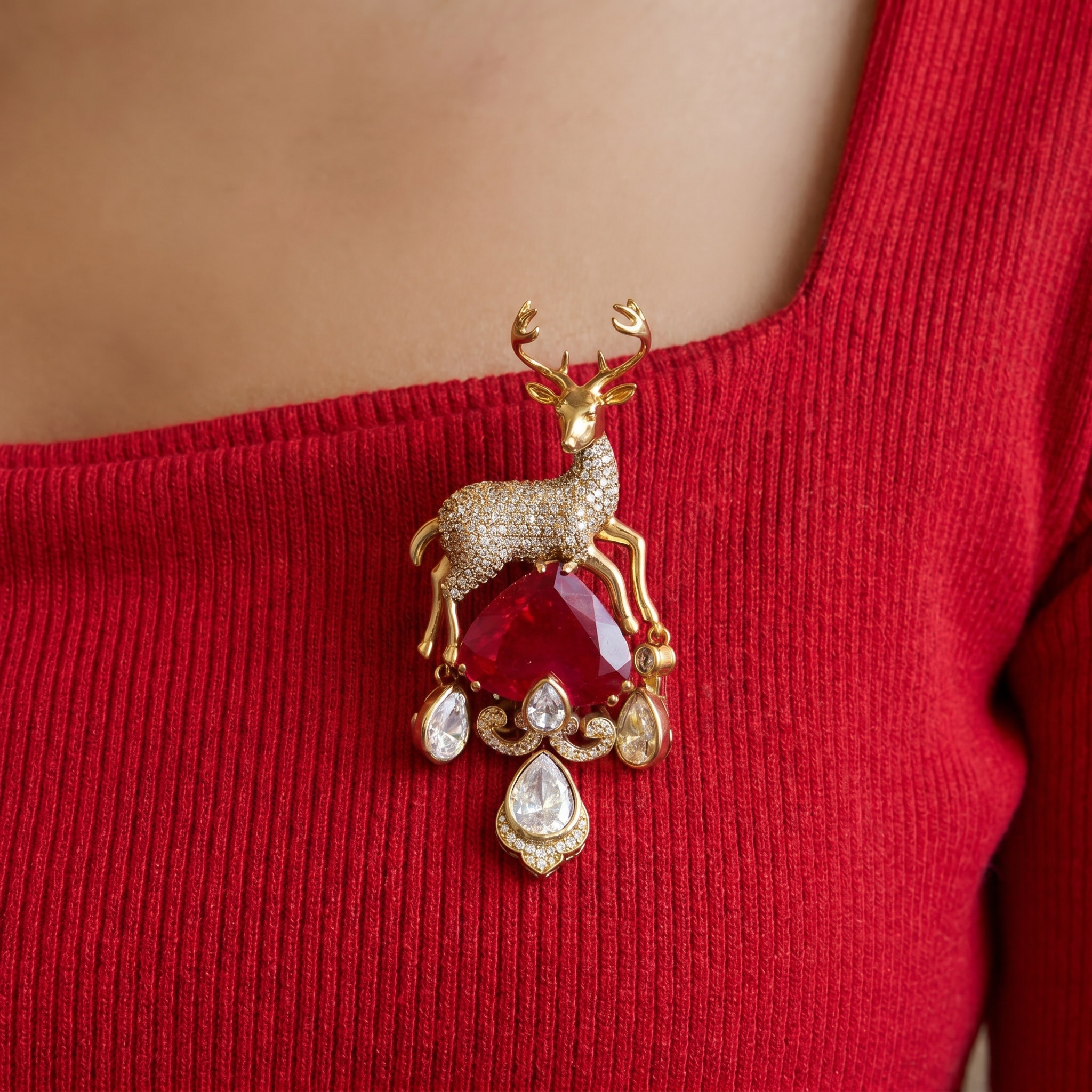 Vyara Scarlet Stag Brooch
