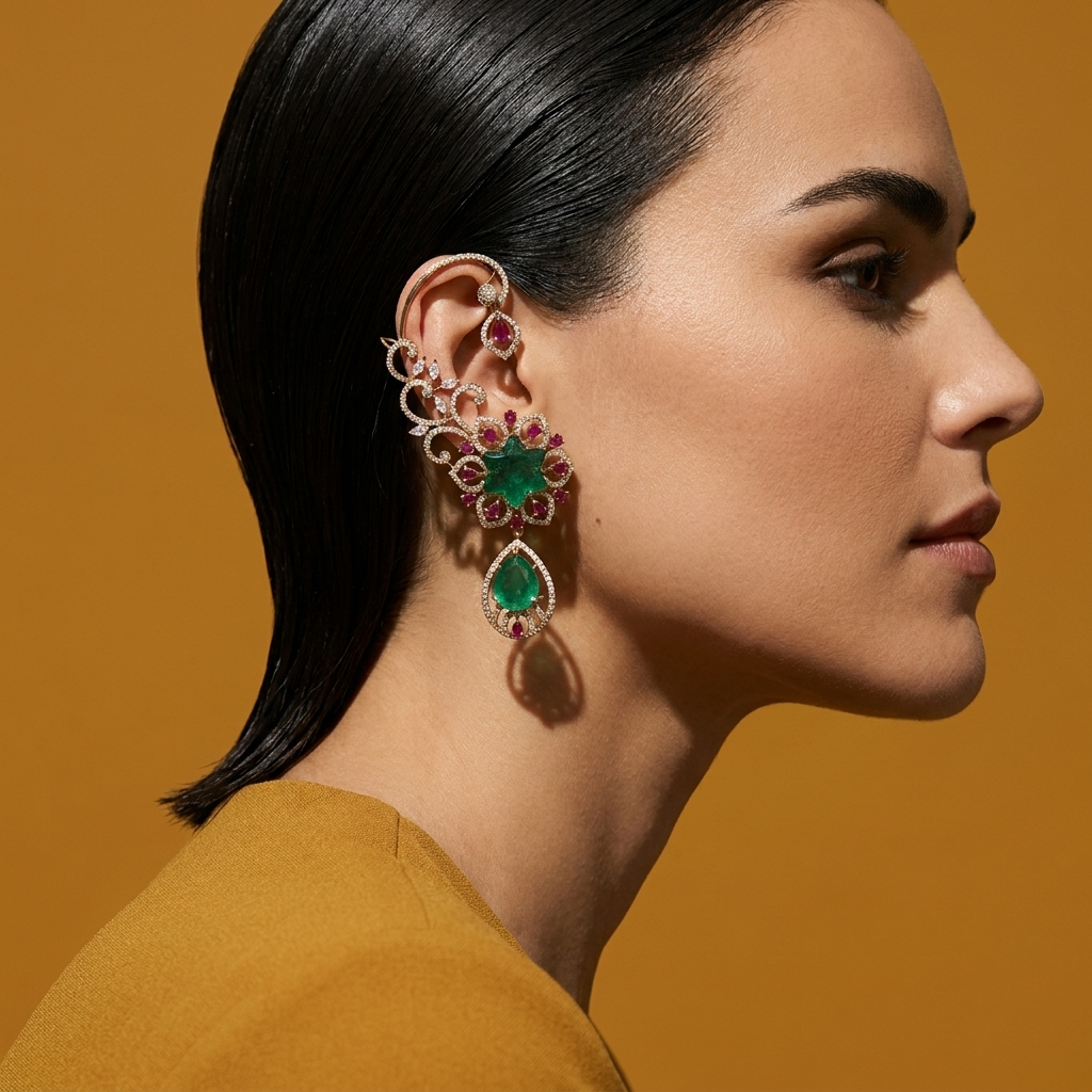 Green Star Chandelier Earrings with Pink Stones