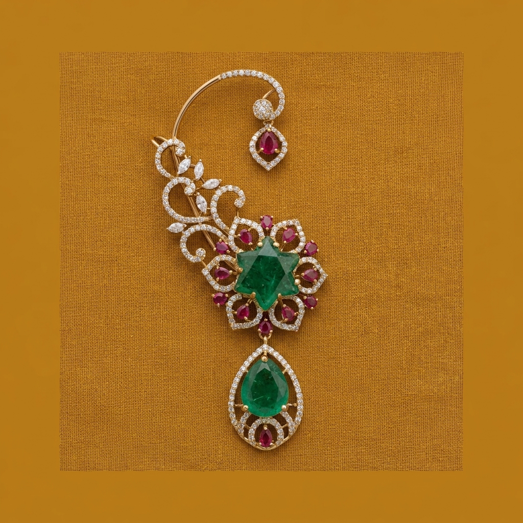 Green Star Chandelier Earrings with Pink Stones