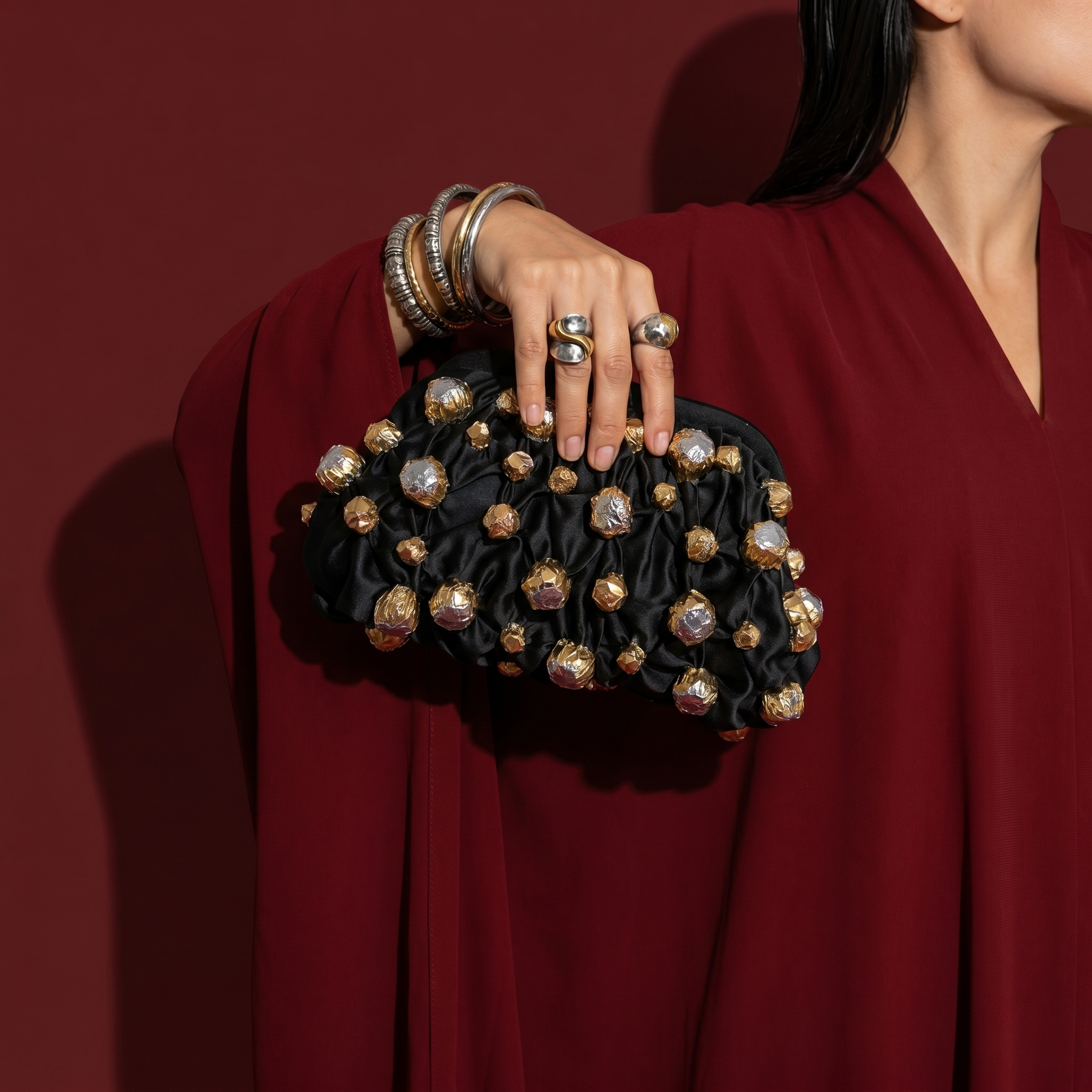 Silver & Gold Foil Black Clutch