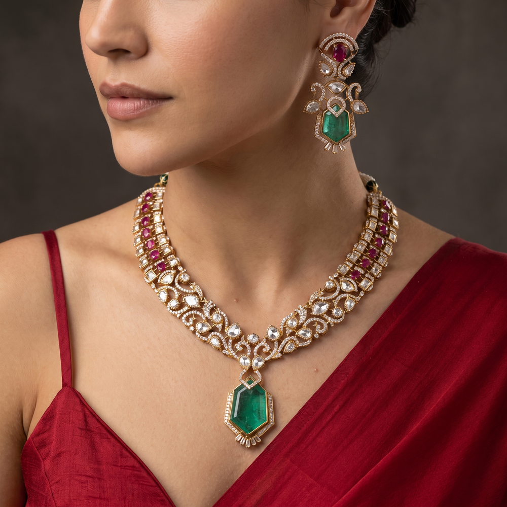 Vritika Emerald Regal Necklace Set