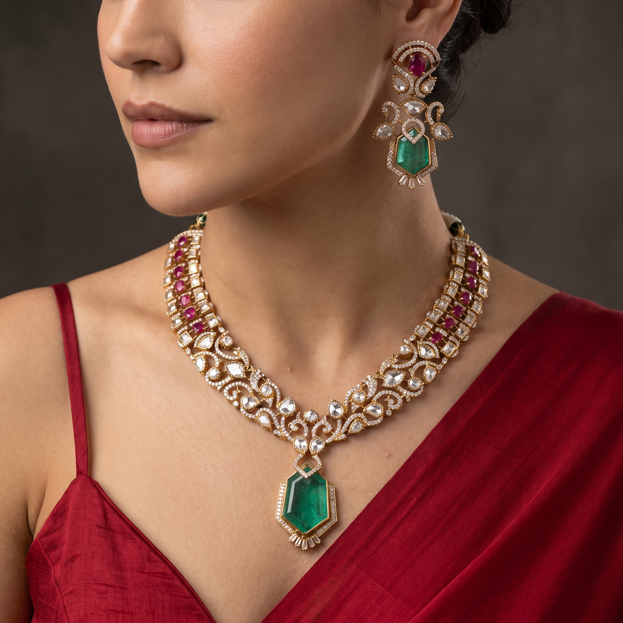 Vritika Emerald Regal Necklace Set