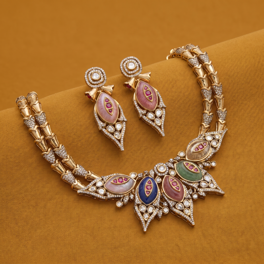 Indra Gemstone Collar with Matching Drop Earrings