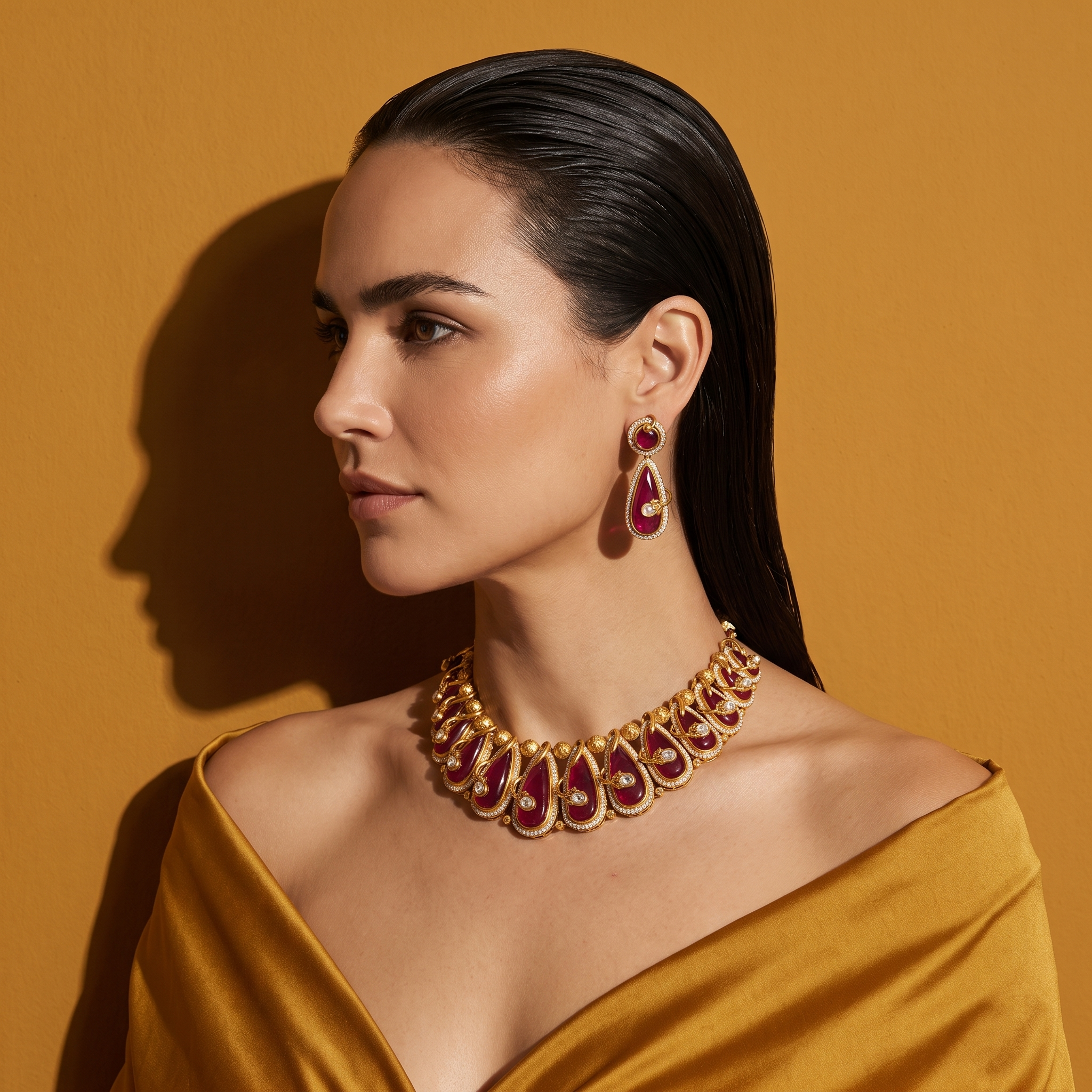 Ruby Teardrop Necklace & Earring Set