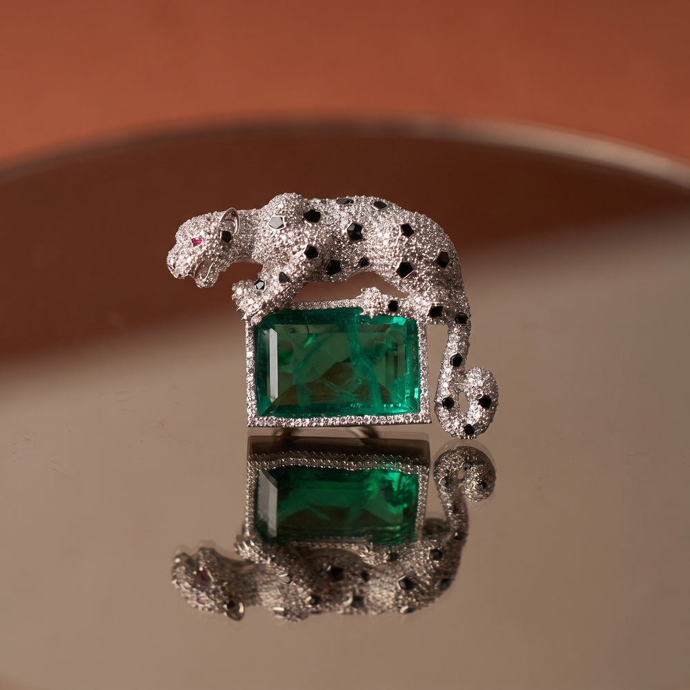 Emerald Leopard Brooch