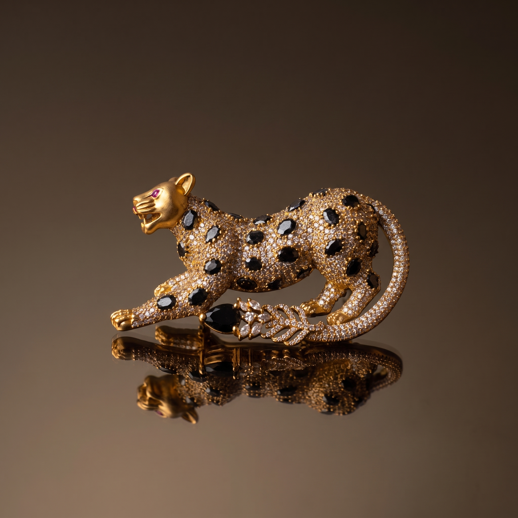 Leopard Brooch with Black Stone Detail