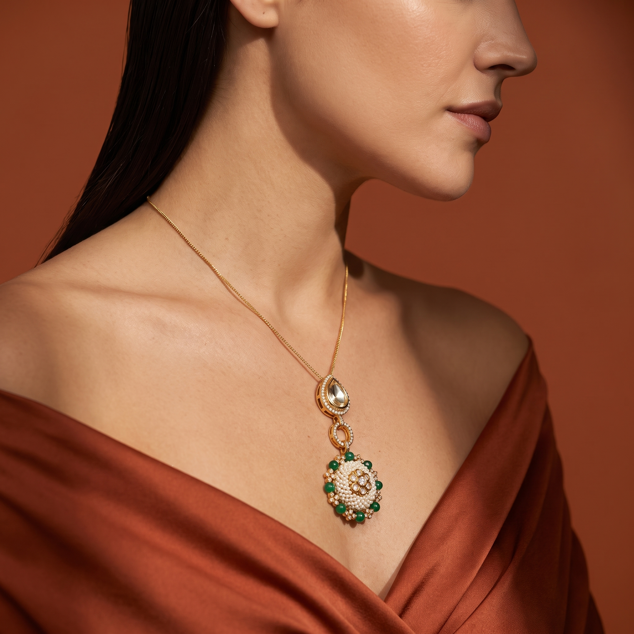 Teardrop Pendant with Pearl Charm