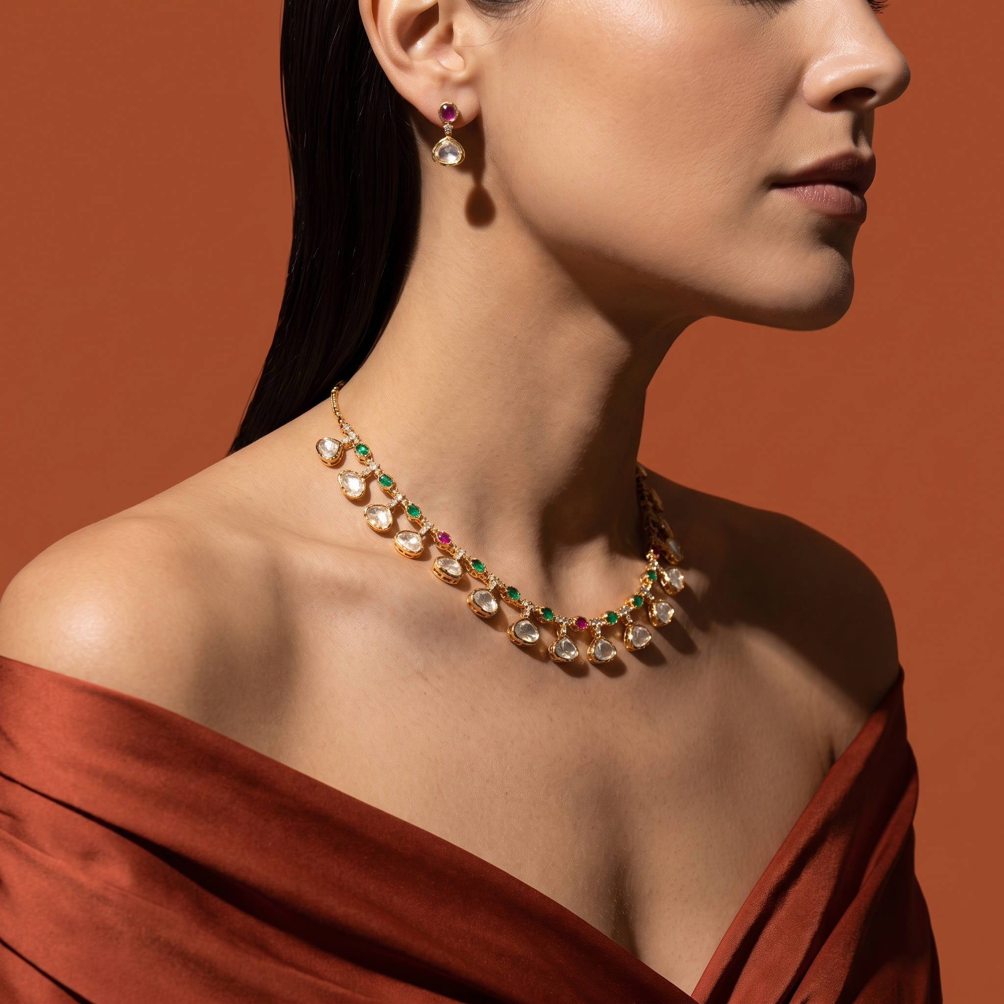 Polki Multicolor Necklace & Earring Set