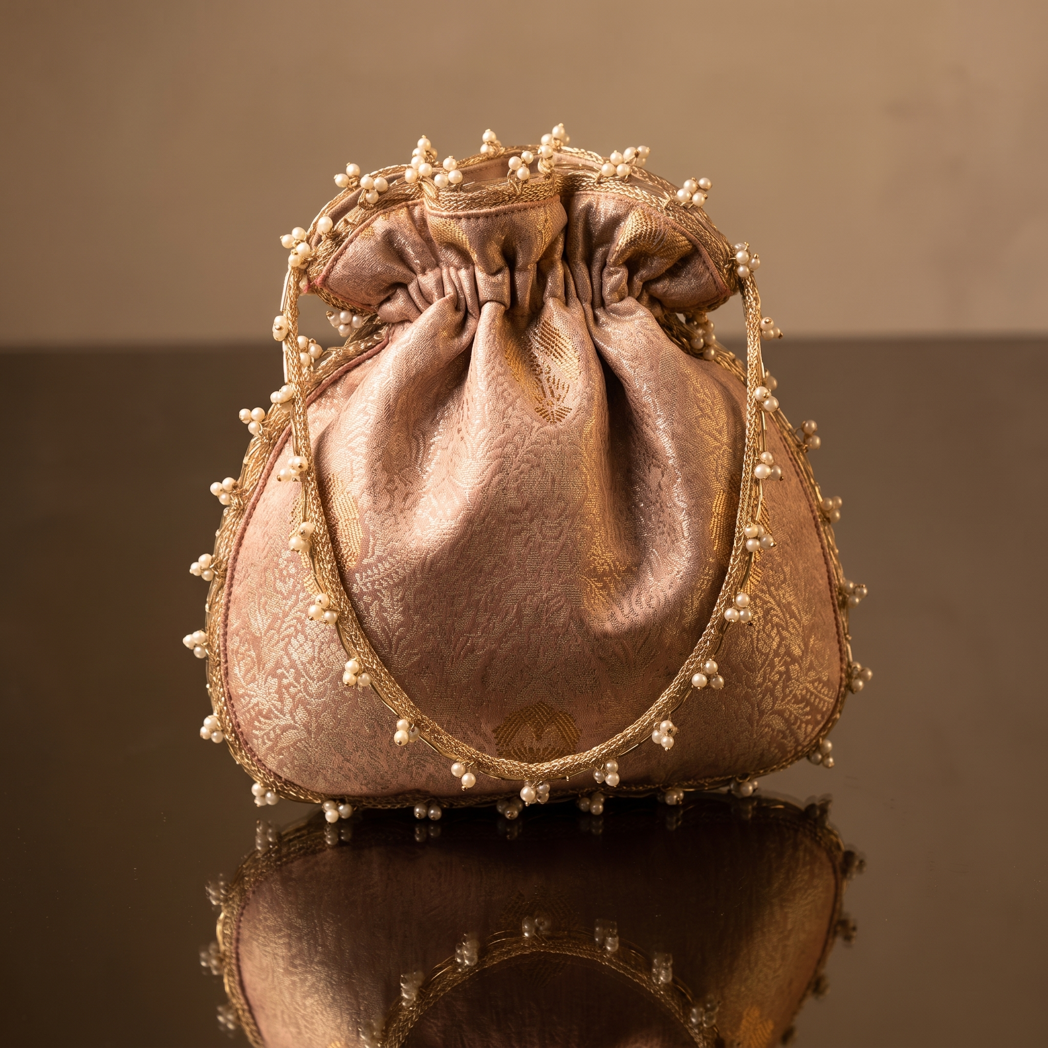 Rose Gold Brocade Potli Bag
