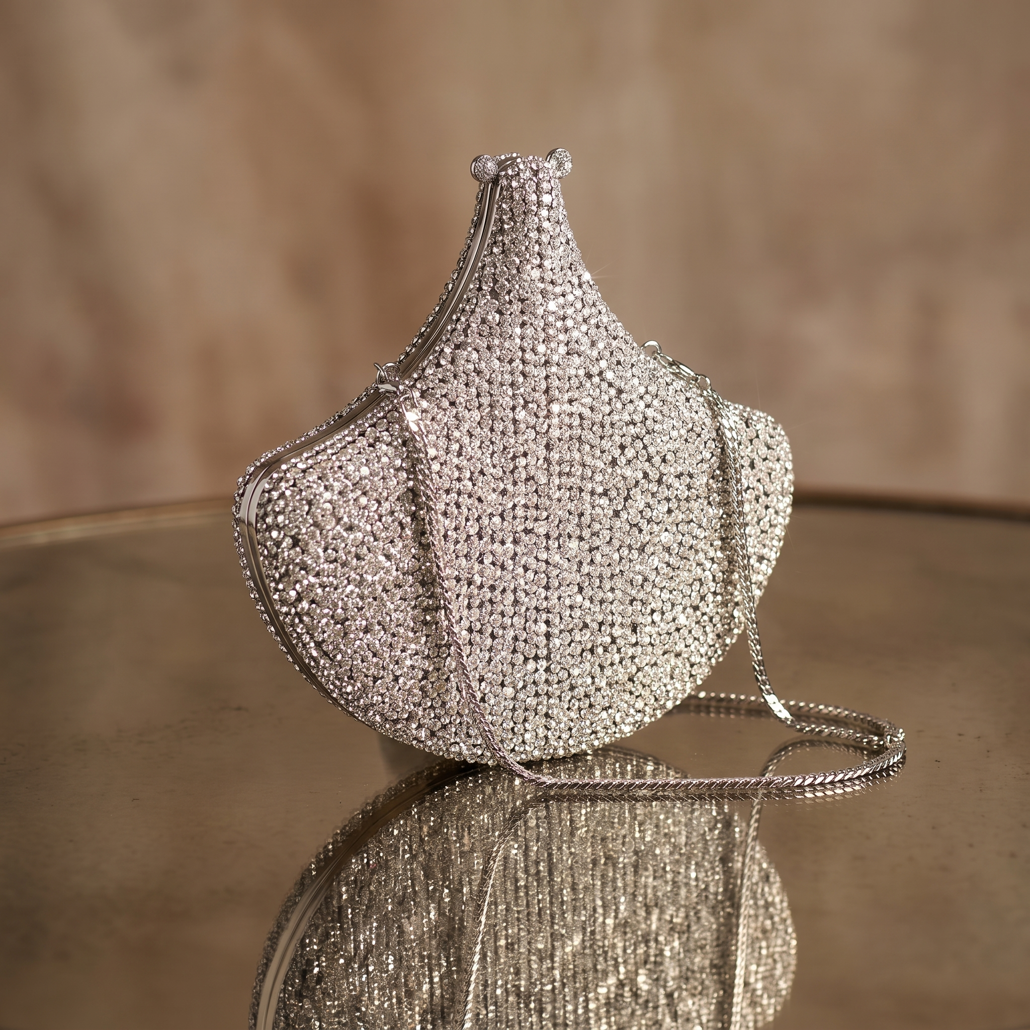 Lume Silver Crystal Fan Clutch