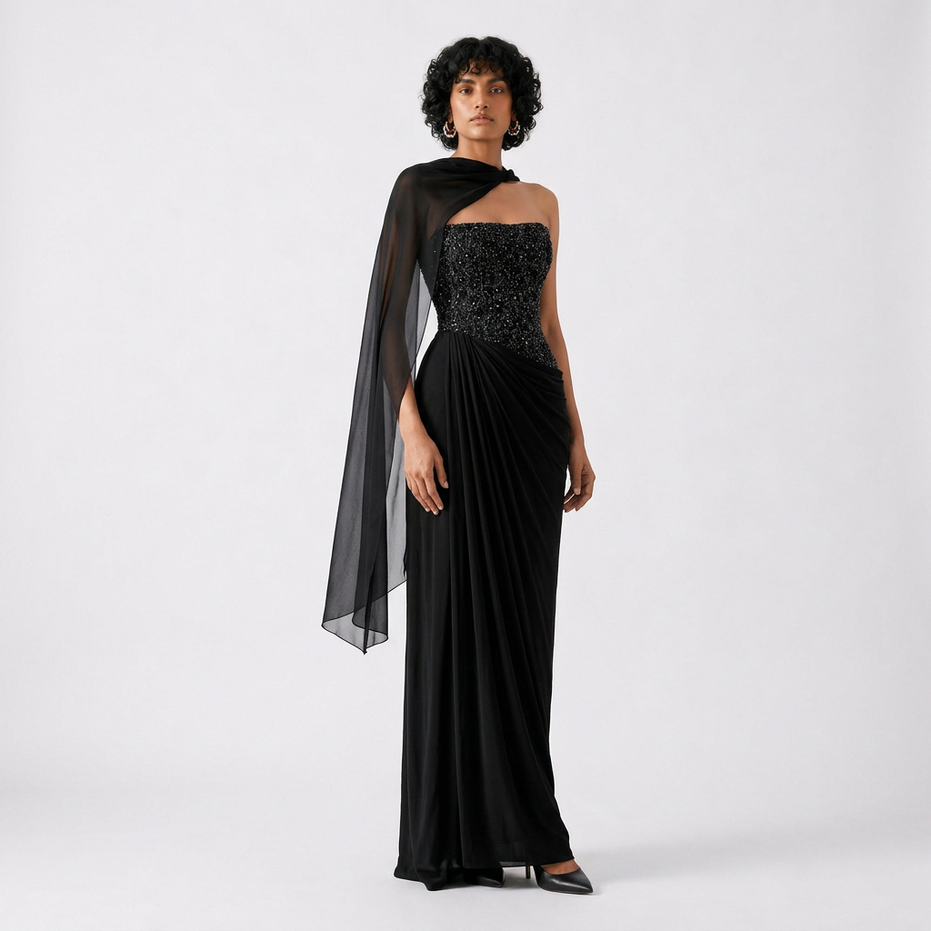 Midnight Soiree Gown with Scarf