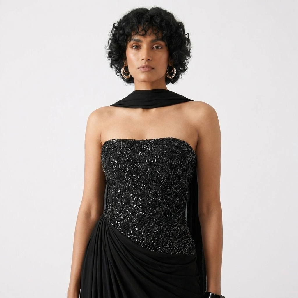 Midnight Soiree Gown with Scarf