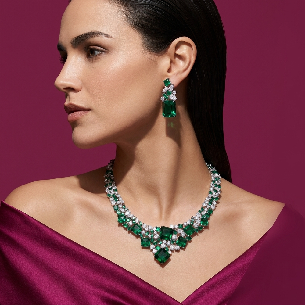 Zendaya Emerald Statement Necklace and EarringSet