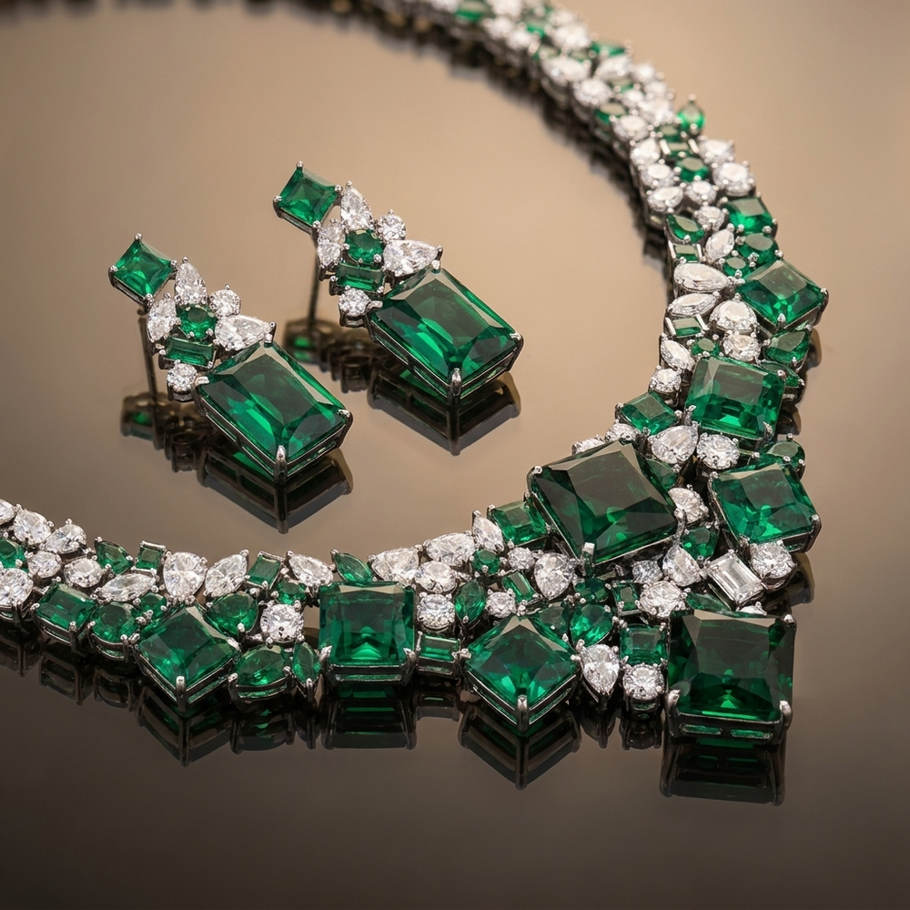 Zendaya Emerald Statement Necklace and EarringSet