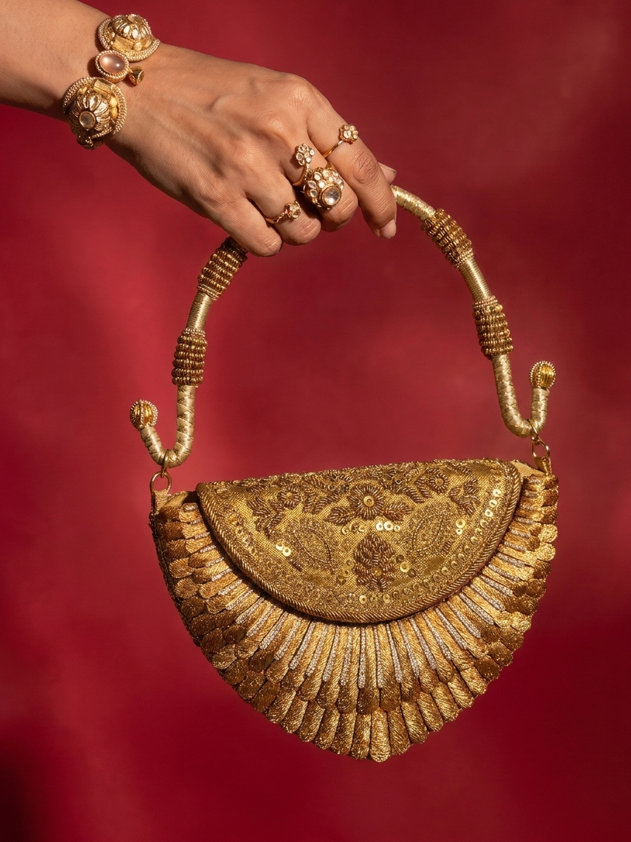 Sona Arc Fan Flap Bag - Gold