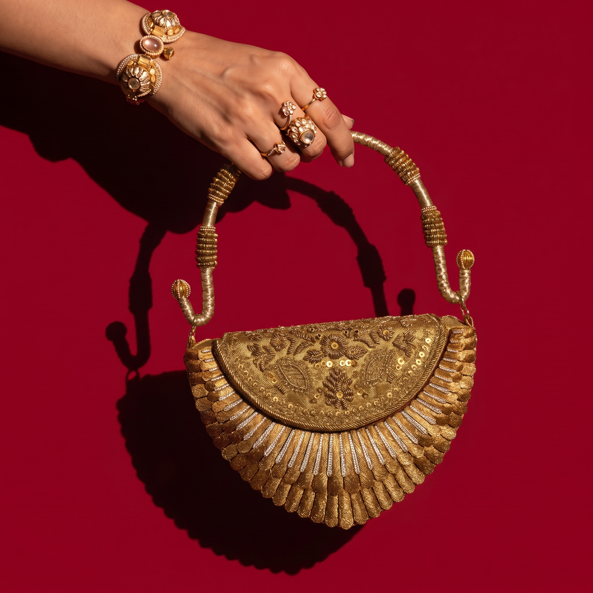 Sona Arc Fan Flap Bag - Gold