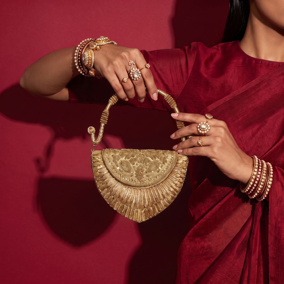 Sona Arc Fan Flap Bag - Gold