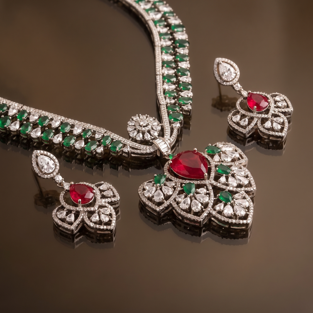 Maira Ruby Emerald Necklace Set