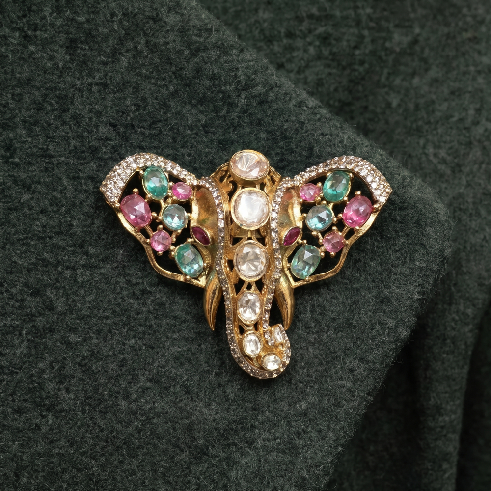 Airavya Jeweled Elephant Brooch