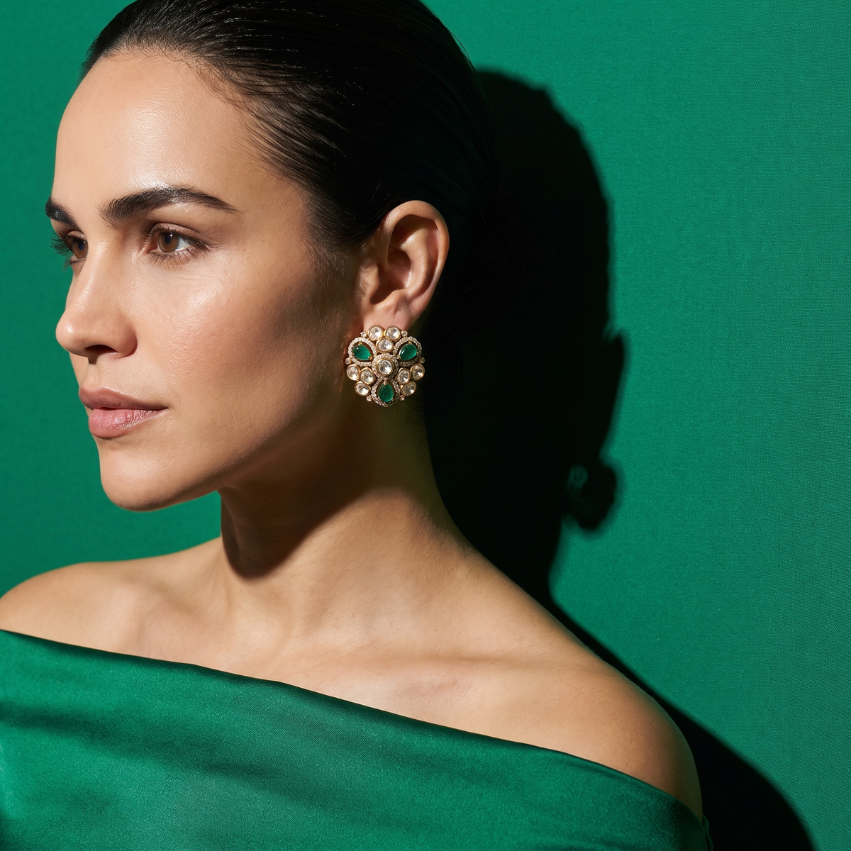 Pravika Kundan Floral Stud Earrings