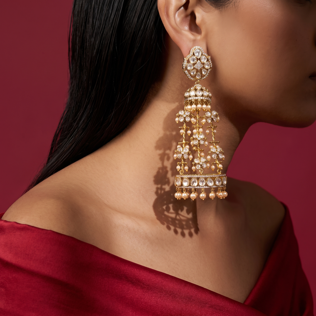 Meherika Kundan Pearl Chandelier Earrings