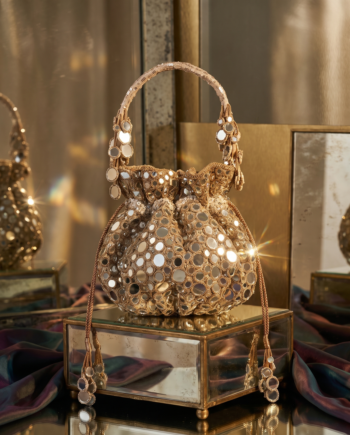 Devyani Mirrorwork Gol Potli Bag