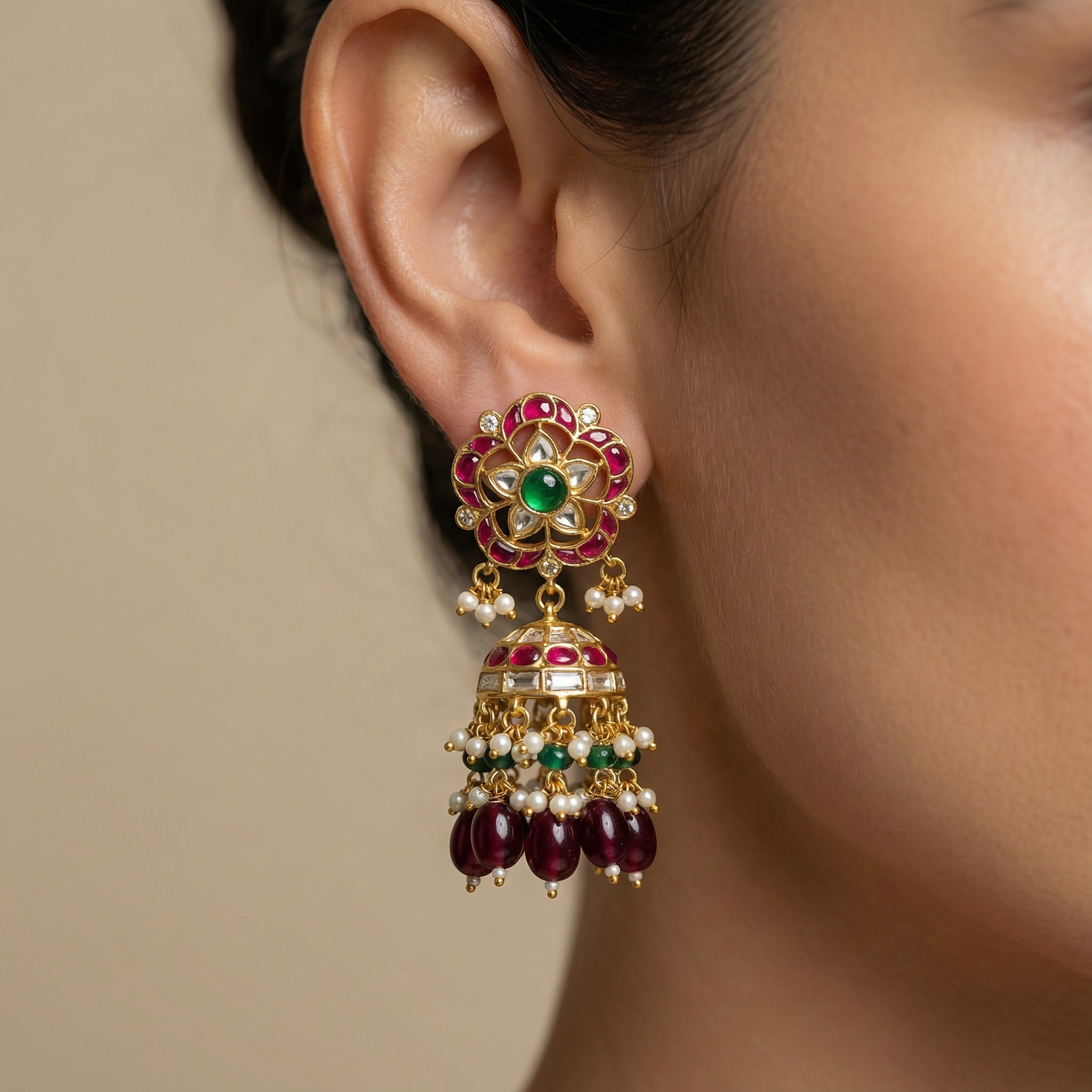 Polki Jhumki Earrings