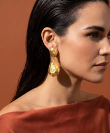 Hammered Gold Pebble Drop Earrings 1