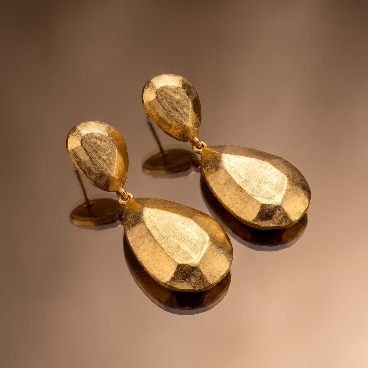 Hammered Gold Pebble Drop Earrings 2