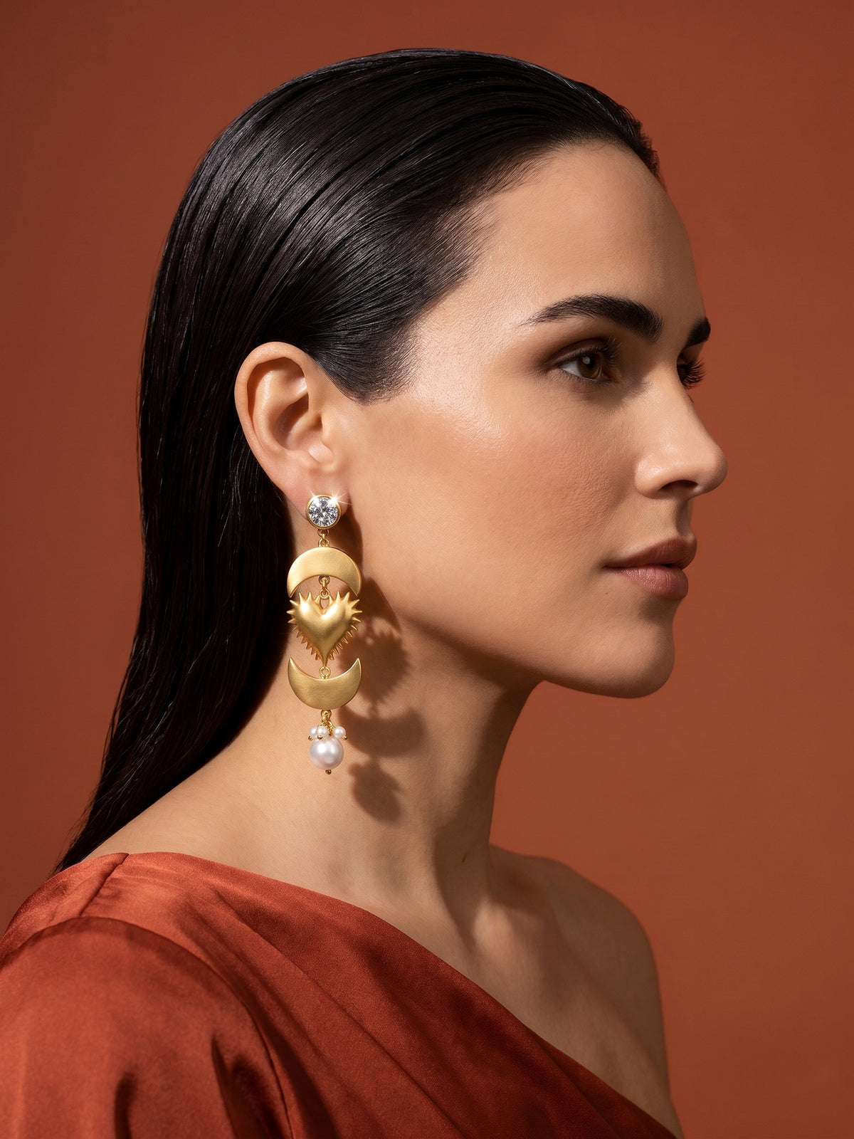 Lunar Heart Pearl Drop Earrings 3