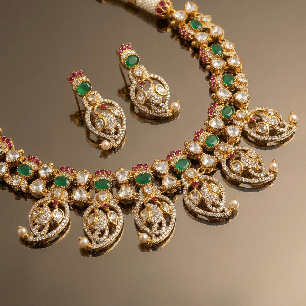 Vanshika Emerald Kundan Haar Set – luxury Indian jewelry by Ozel