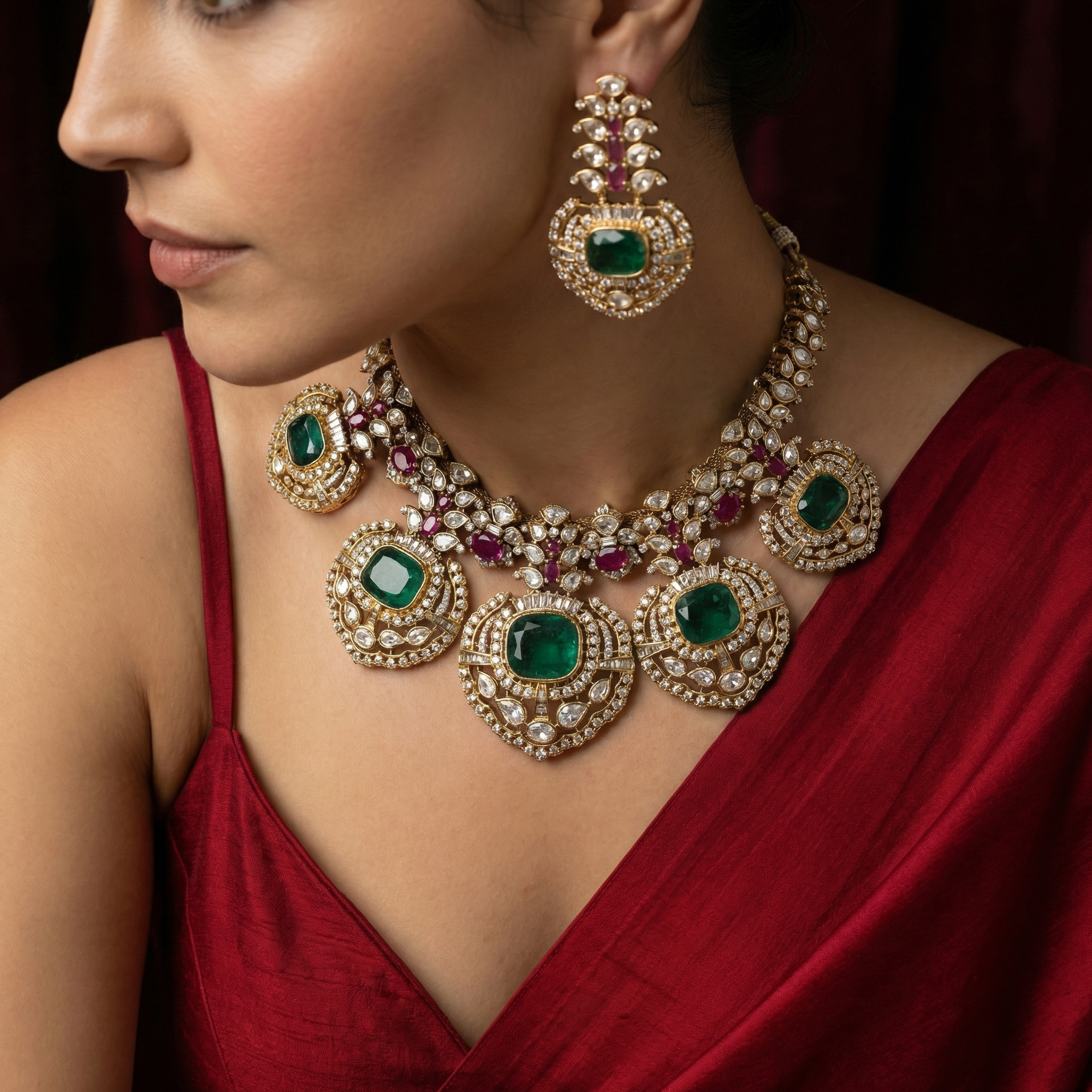 Meera Emerald Kundan Chand Necklace