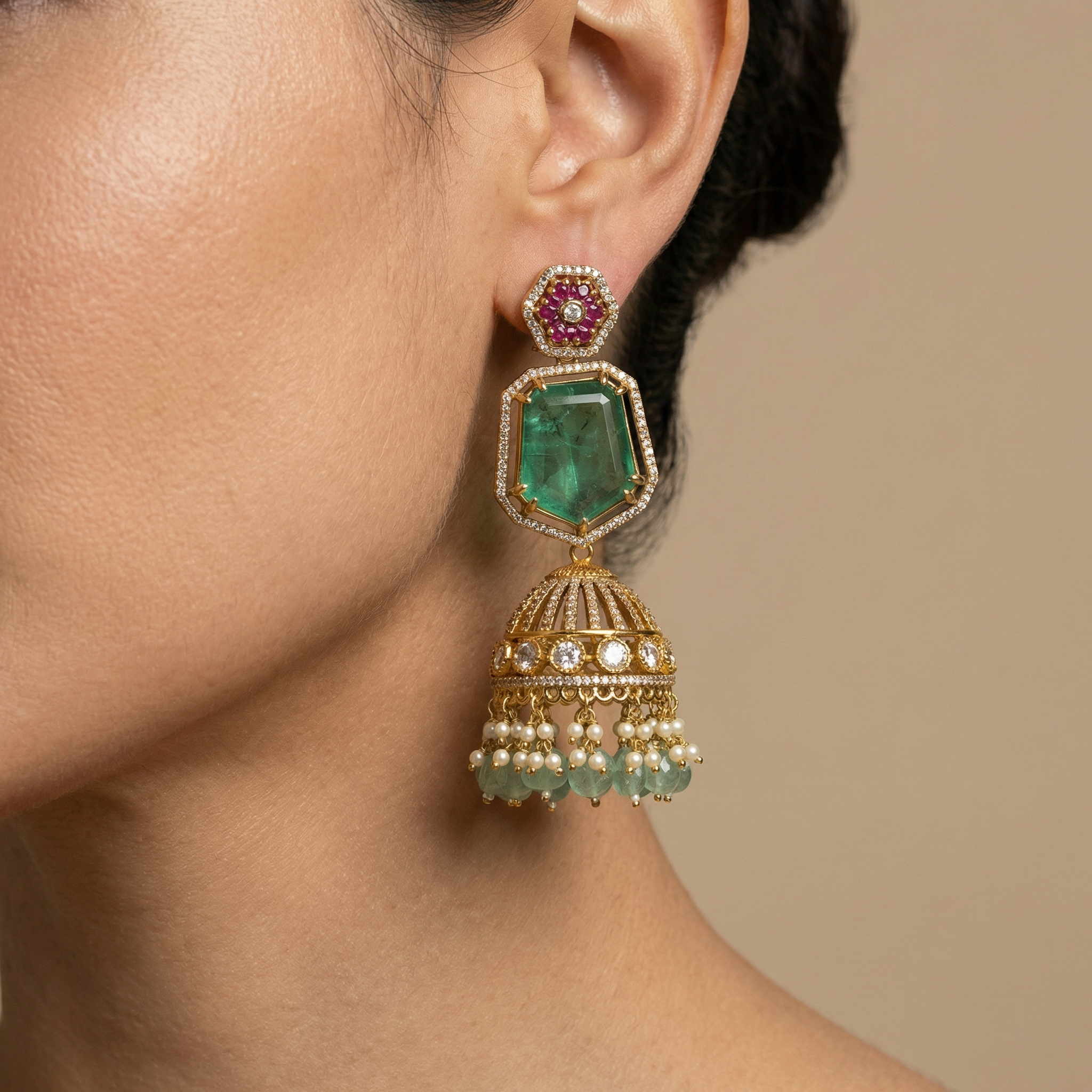 Taanya Mint Polki Jhumka Earrings