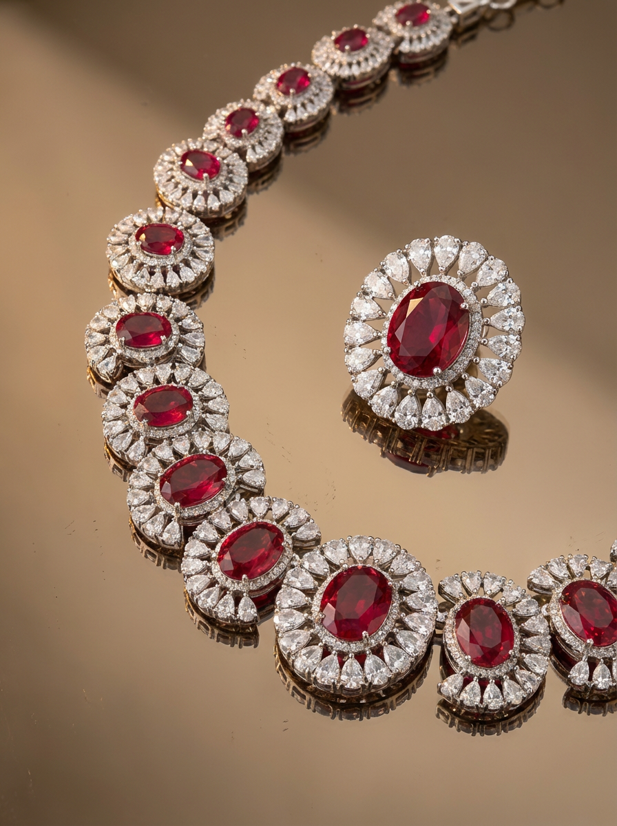 Velcira – crimson crown necklace set by Ozel