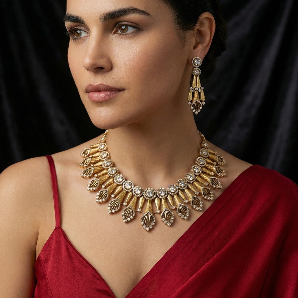 Vyantra aurelle collar necklace set with radiant stone detailing