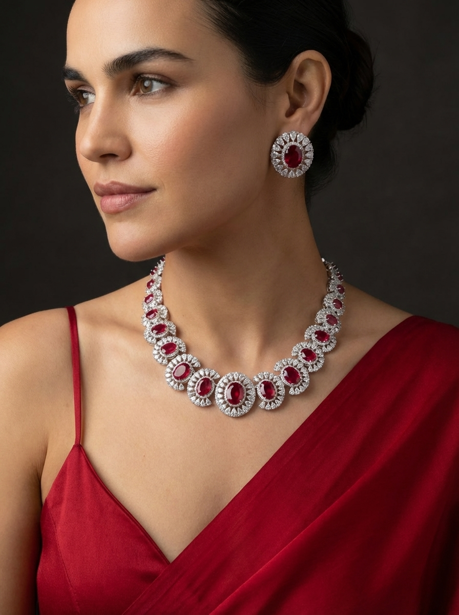 Velcira – crimson crown necklace set by Ozel