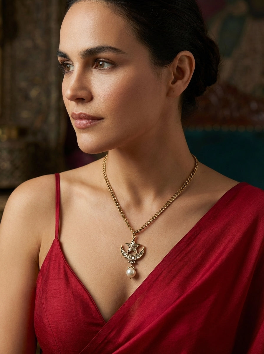 Nyra – celestine charm pendant chain by Ozel